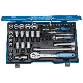 Kombinierte Steckschlüssel-Garnitur 1/2 Zoll+1/4 Zoll, 6-kant, 50-teilig Produktbild